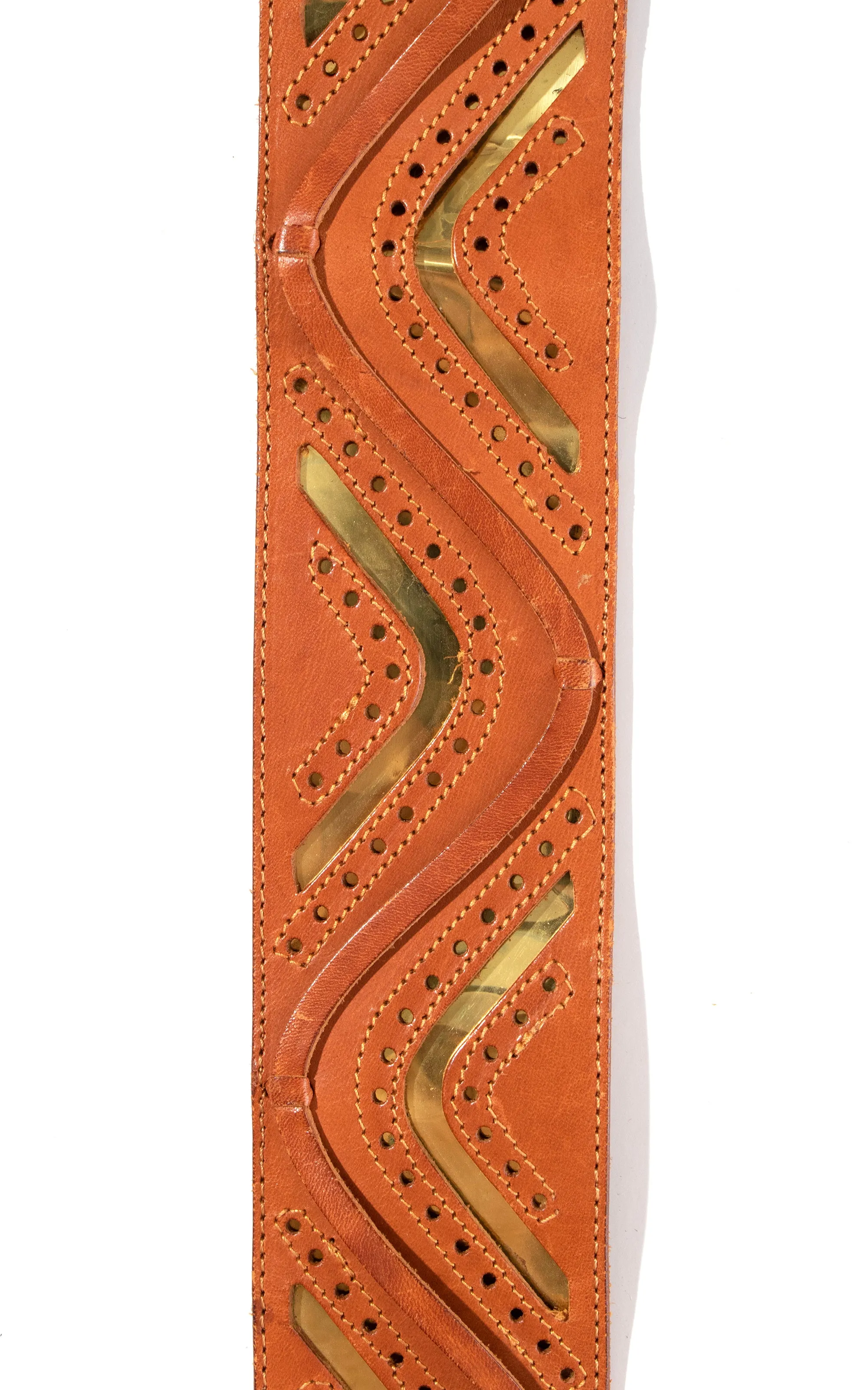 1970s Gold Foil & Brown Leather Cinch Belt | medium