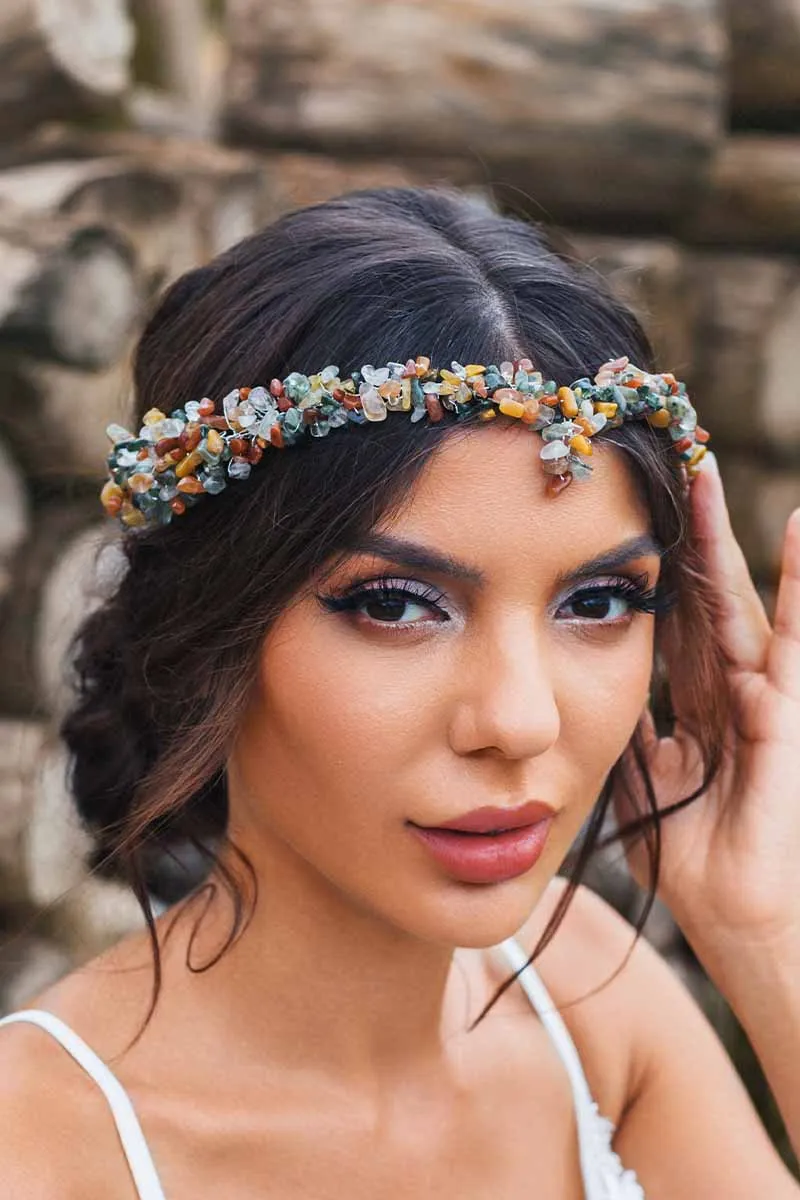 2025 Boho Raw Stone Headbands Turquoise Tiara Wide Wedding Bridal Hair Accessories