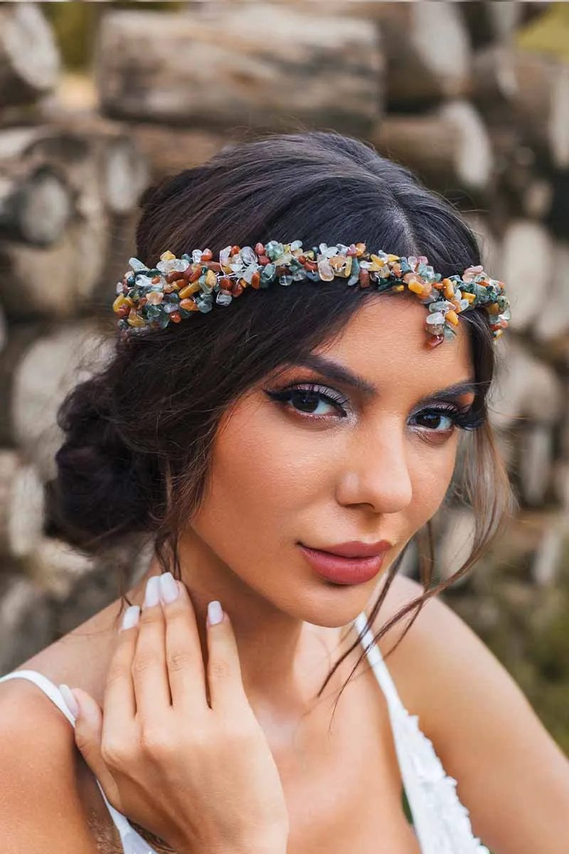 2025 Boho Raw Stone Headbands Turquoise Tiara Wide Wedding Bridal Hair Accessories