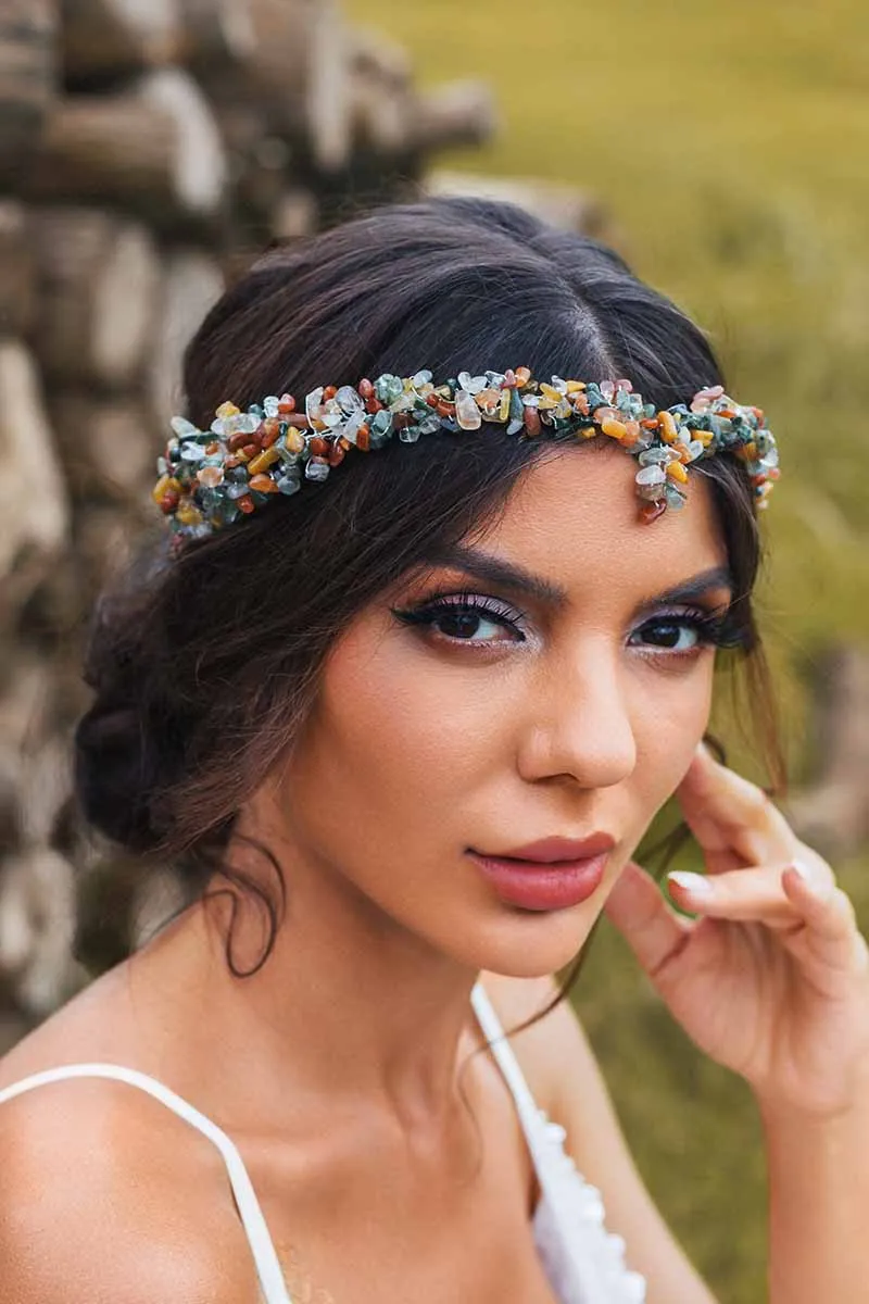 2025 Boho Raw Stone Headbands Turquoise Tiara Wide Wedding Bridal Hair Accessories