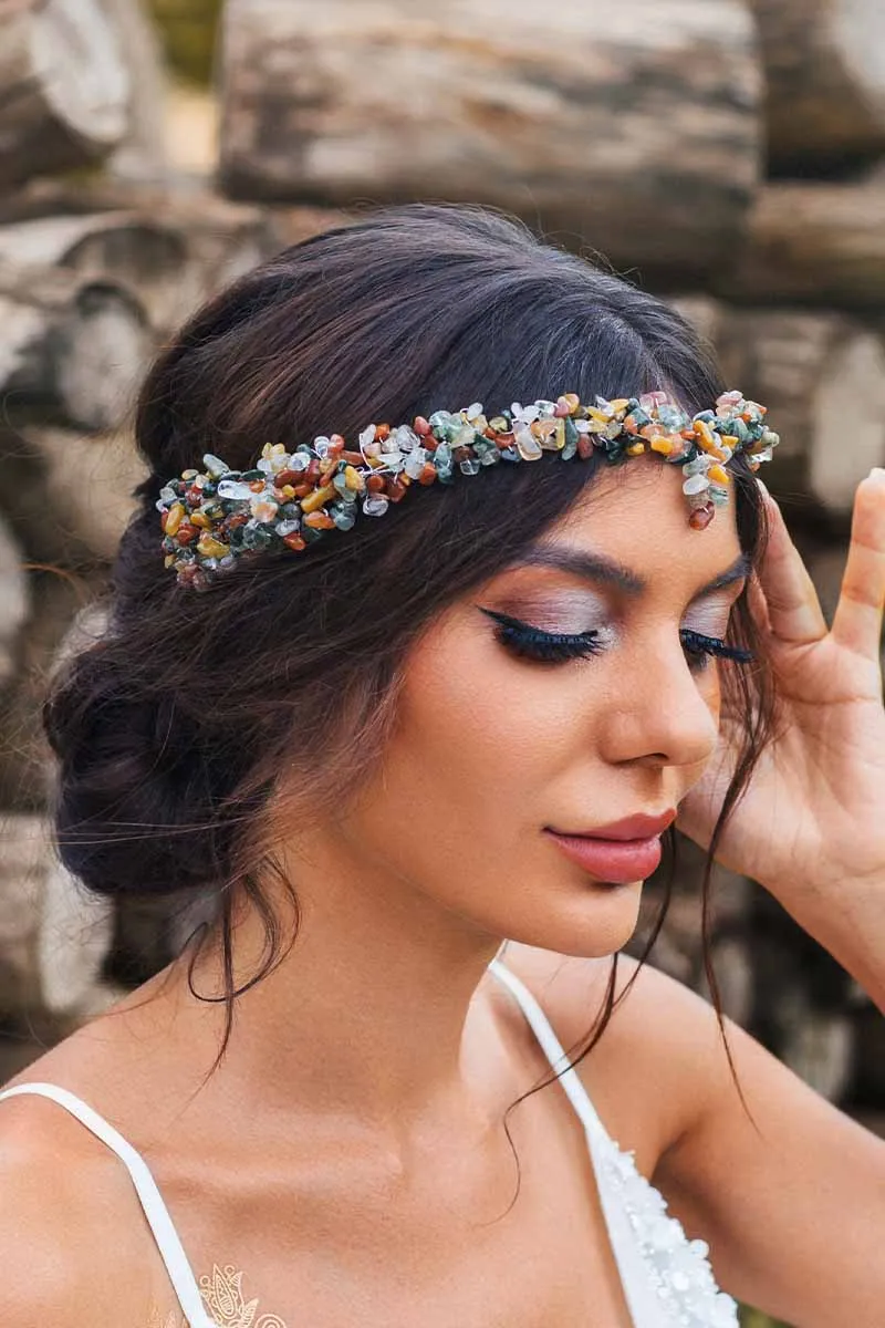 2025 Boho Raw Stone Headbands Turquoise Tiara Wide Wedding Bridal Hair Accessories