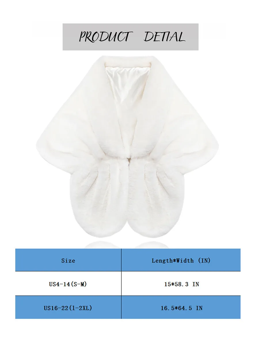 2025 Elegant White Faux Fur Bridal Shawl with Crystal Brooch