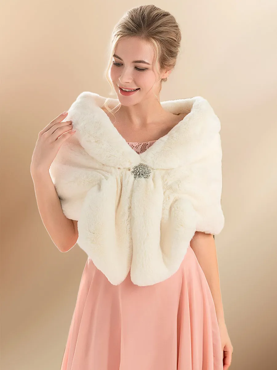2025 Formal Evening Cape Beige Faux Fur Bridal Shawl