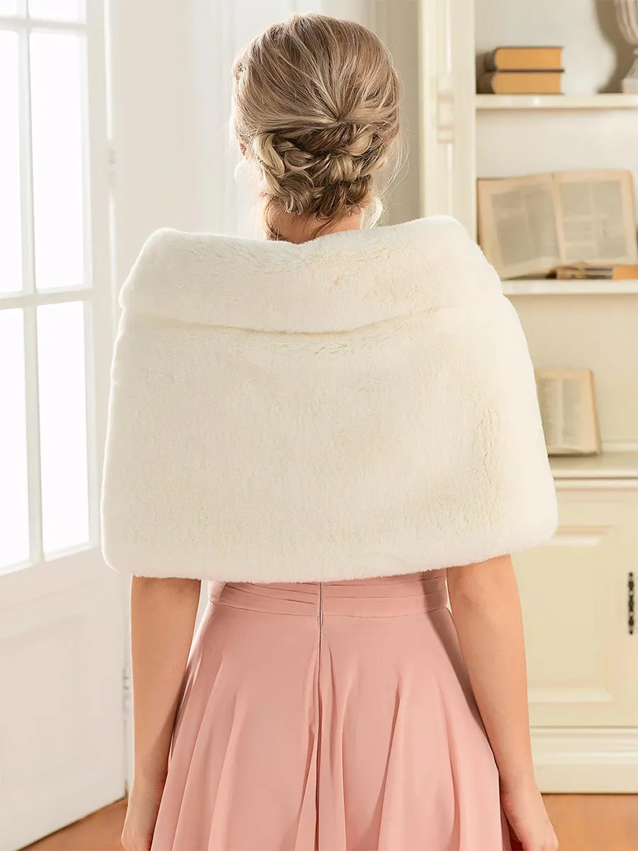2025 Formal Evening Cape Beige Faux Fur Bridal Shawl