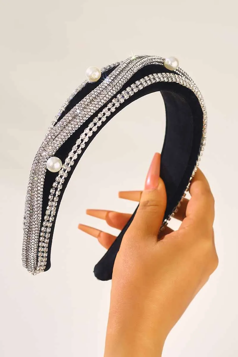 2025 Rhinestone Headbands Black Wide Sparkly Crystal Hair Accessories