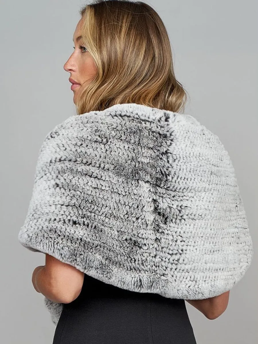 2025 Women's Gray Faux Rabbit Fur Knit Winter Scarf Shawl