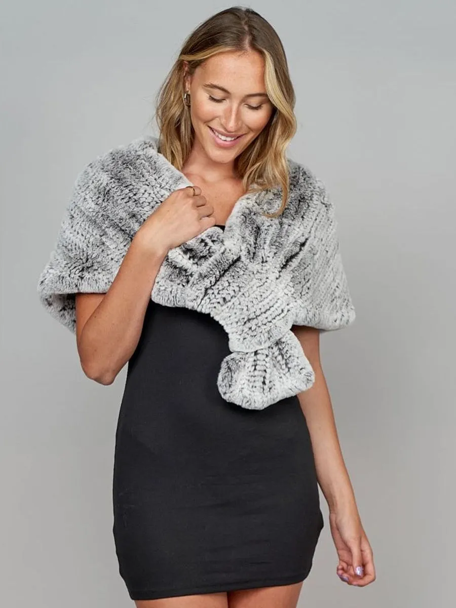 2025 Women's Gray Faux Rabbit Fur Knit Winter Scarf Shawl
