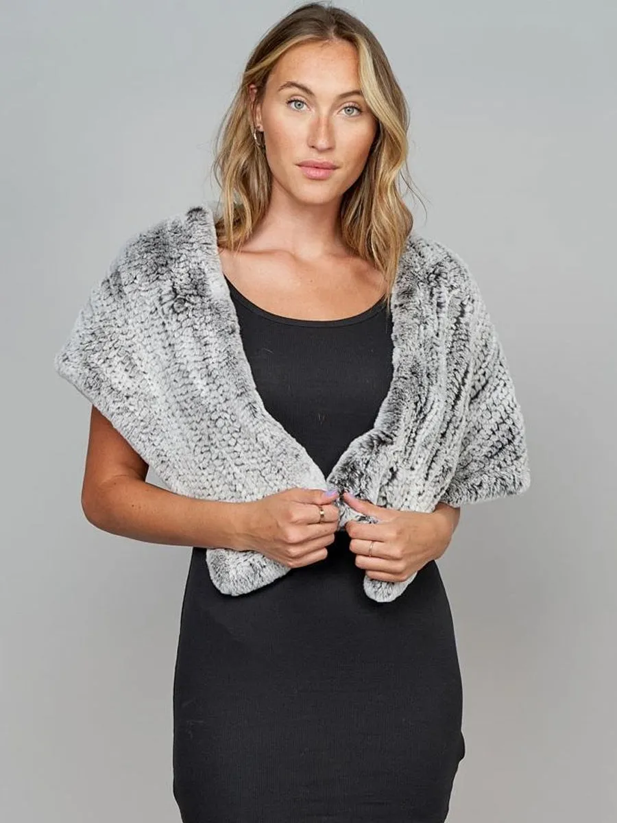 2025 Women's Gray Faux Rabbit Fur Knit Winter Scarf Shawl