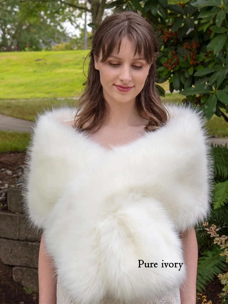 2025 Women's Ivory Faux Fur Shawl Wedding Shrug