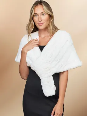 2025 Women's Knit White Faux Rabbit Fur Winter Shawl Shrug
