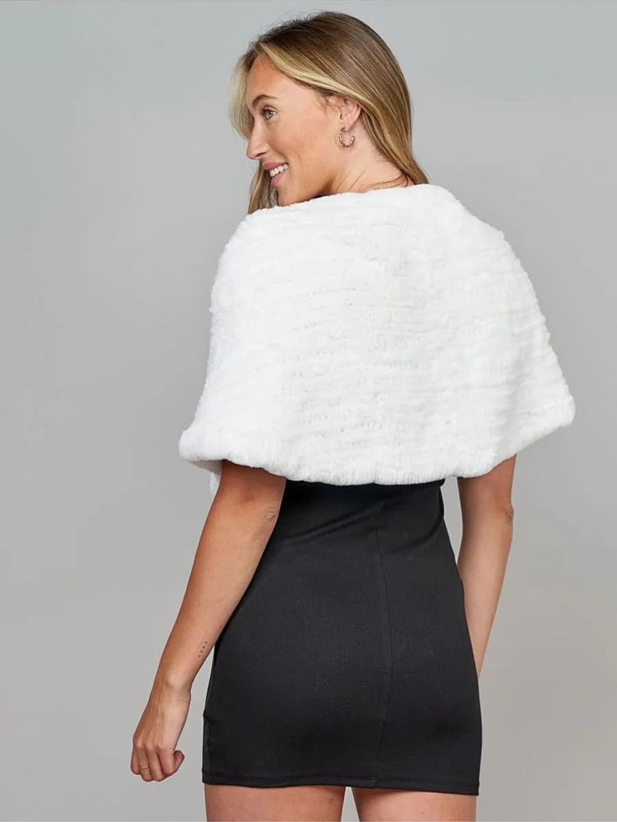 2025 Women's Knit White Faux Rabbit Fur Winter Shawl Shrug