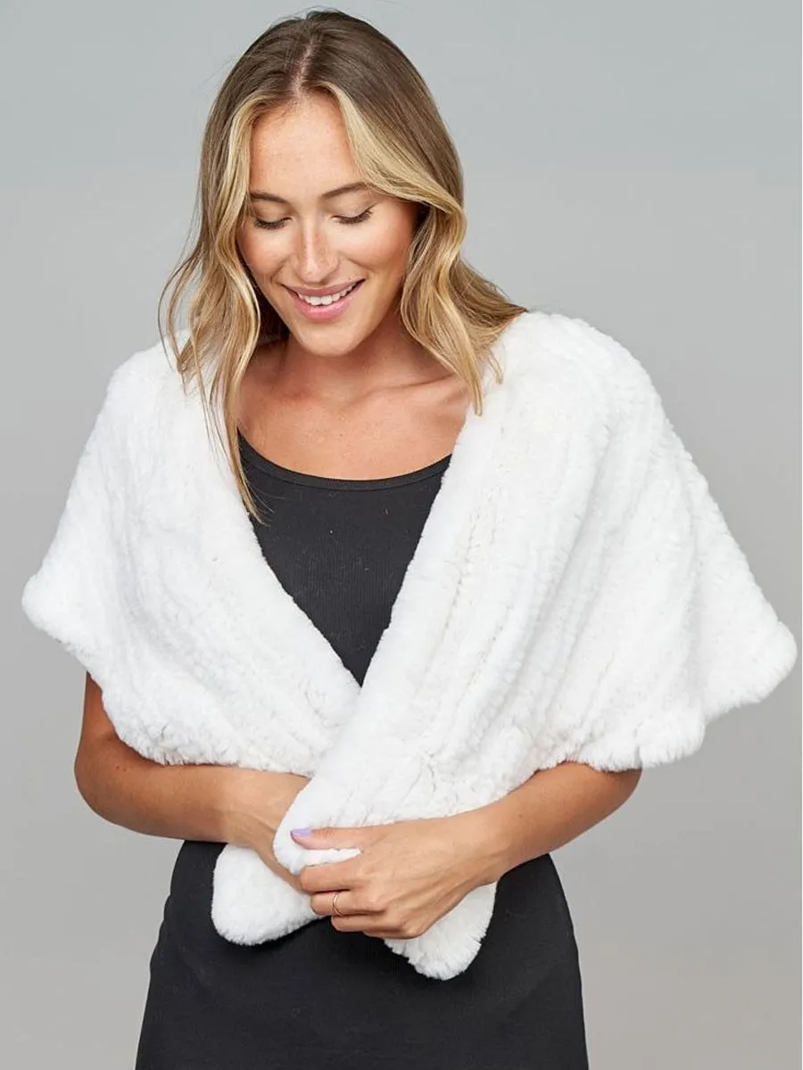 2025 Women's Knit White Faux Rabbit Fur Winter Shawl Shrug