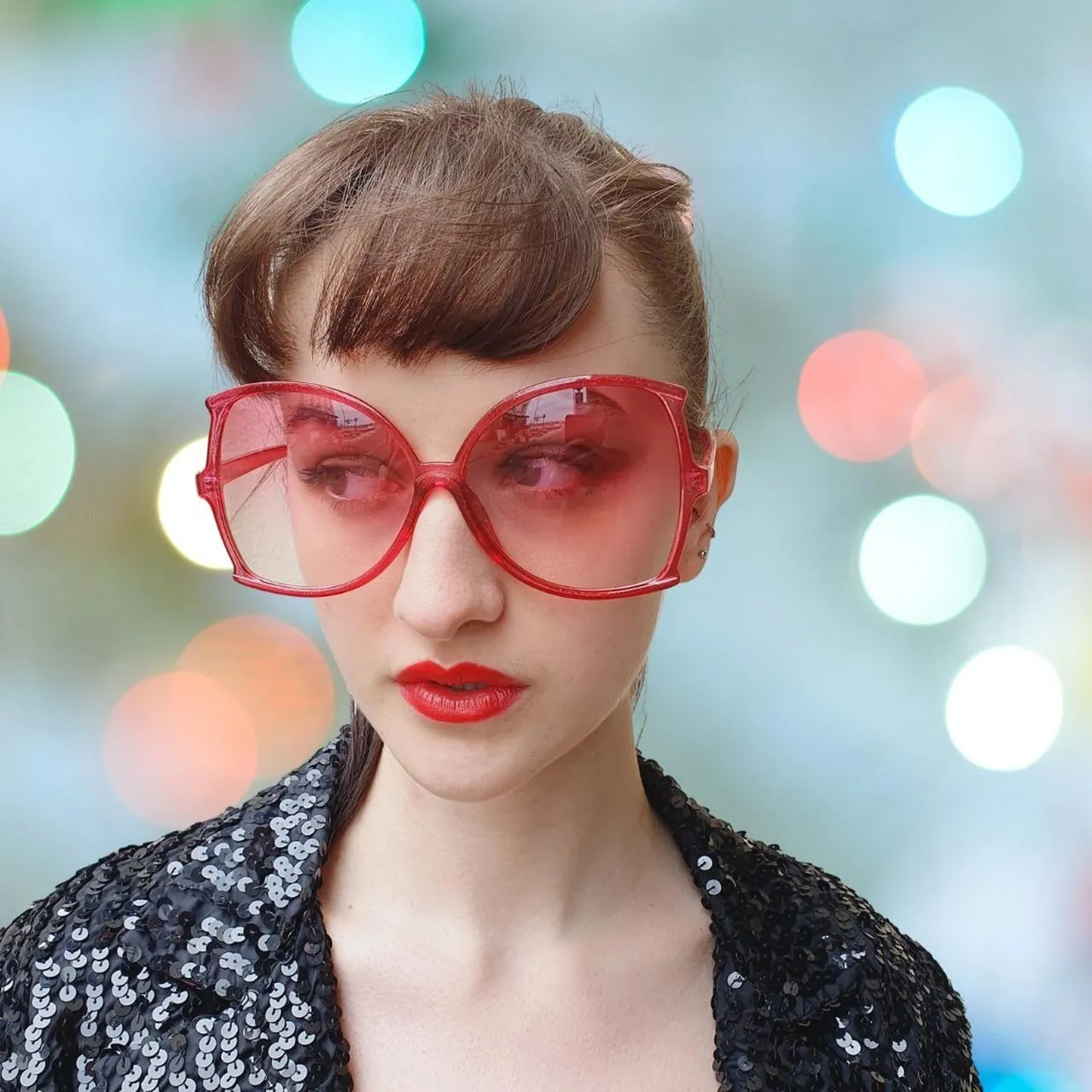70s Style Oversized Sunglasses - Pink