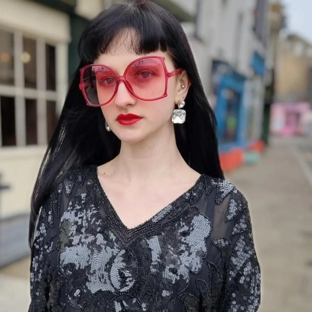 70s Style Oversized Sunglasses - Pink