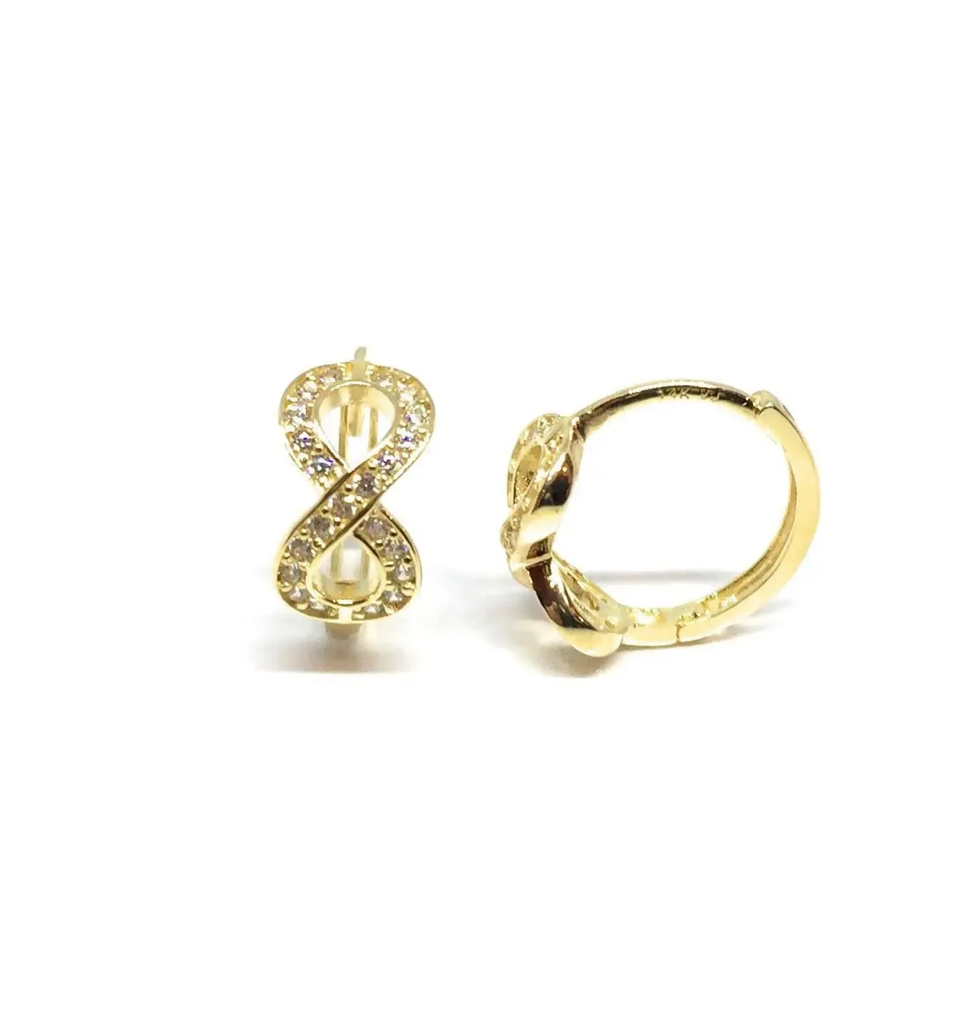 ADIRFINE 10K Solid Gold Infinity Pave CZ Huggie Hoop Earrings