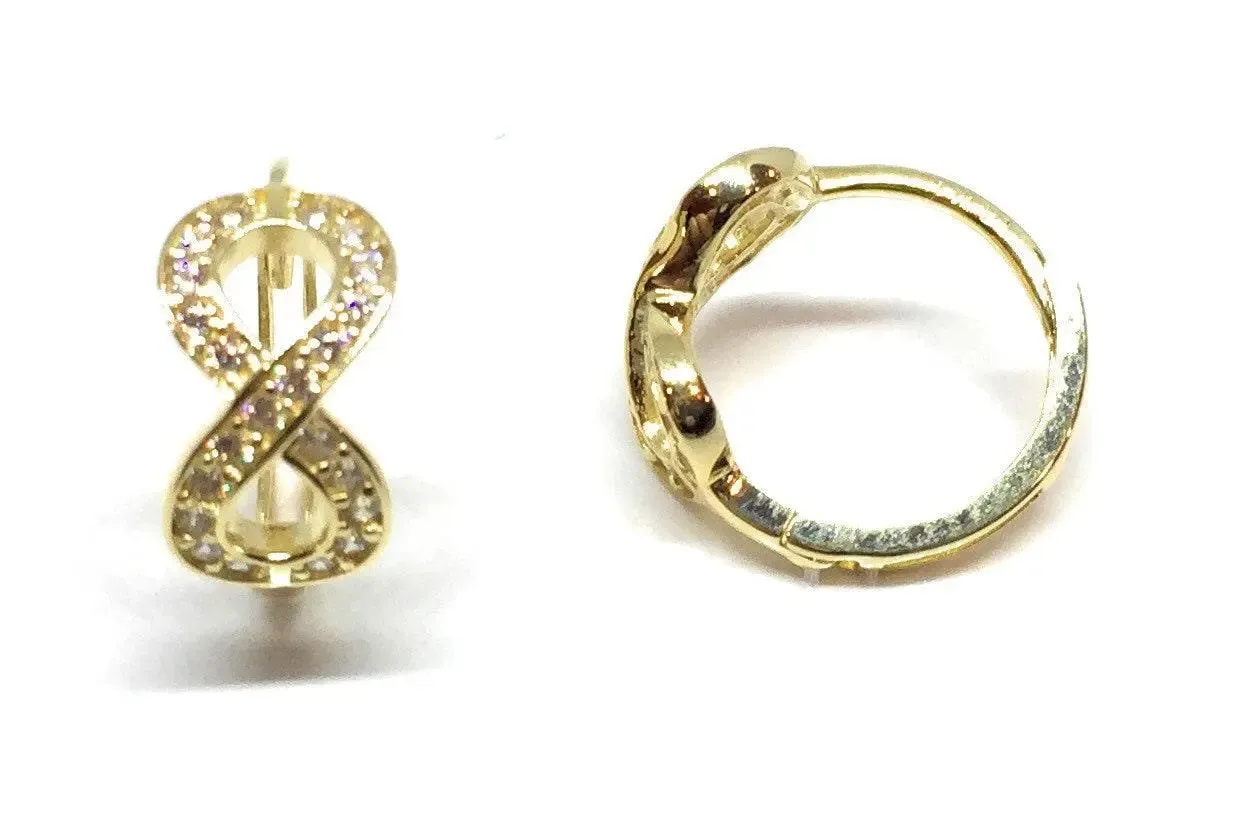 ADIRFINE 10K Solid Gold Infinity Pave CZ Huggie Hoop Earrings