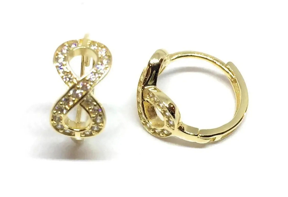 ADIRFINE 10K Solid Gold Infinity Pave CZ Huggie Hoop Earrings