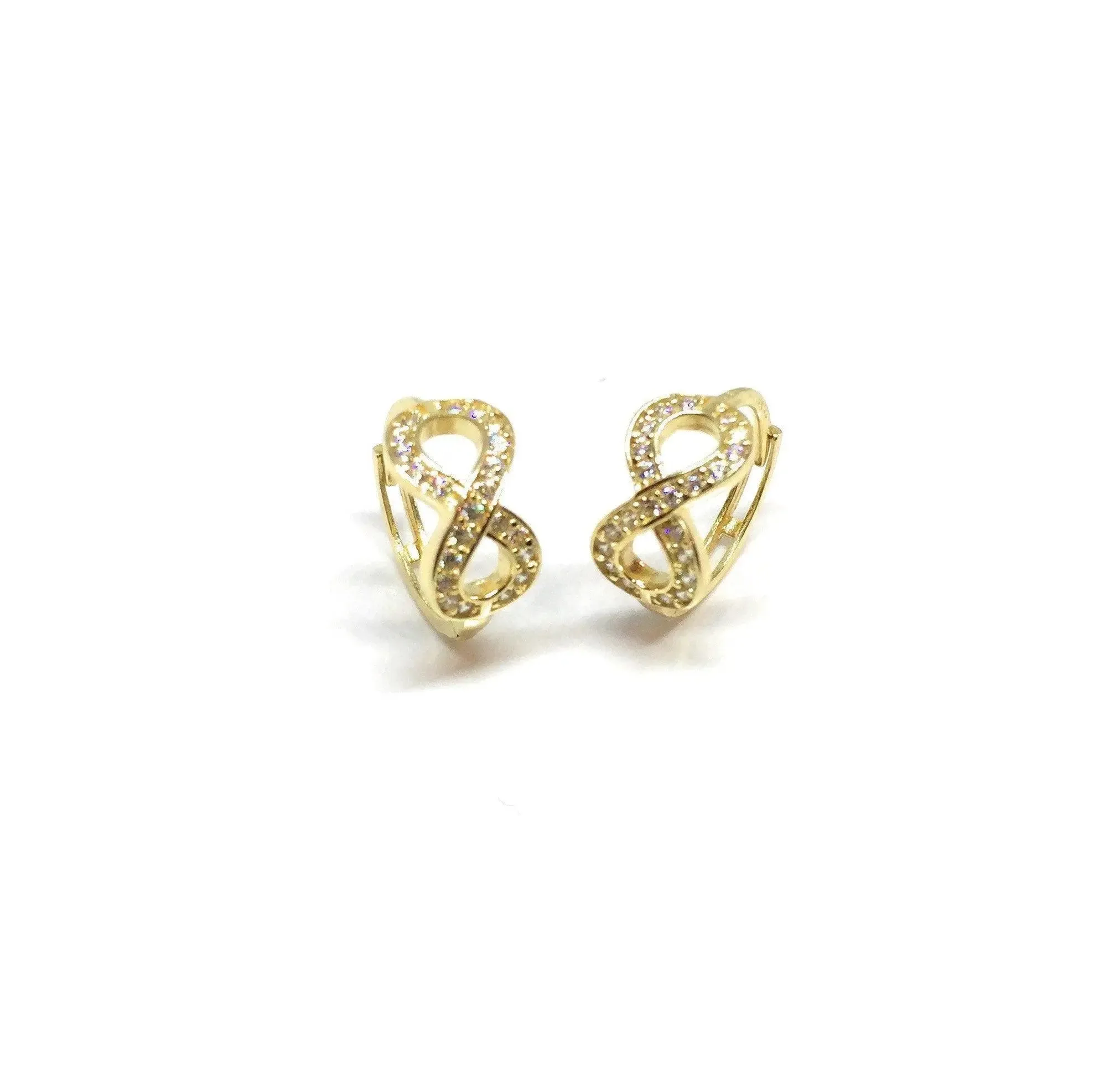 ADIRFINE 10K Solid Gold Infinity Pave CZ Huggie Hoop Earrings