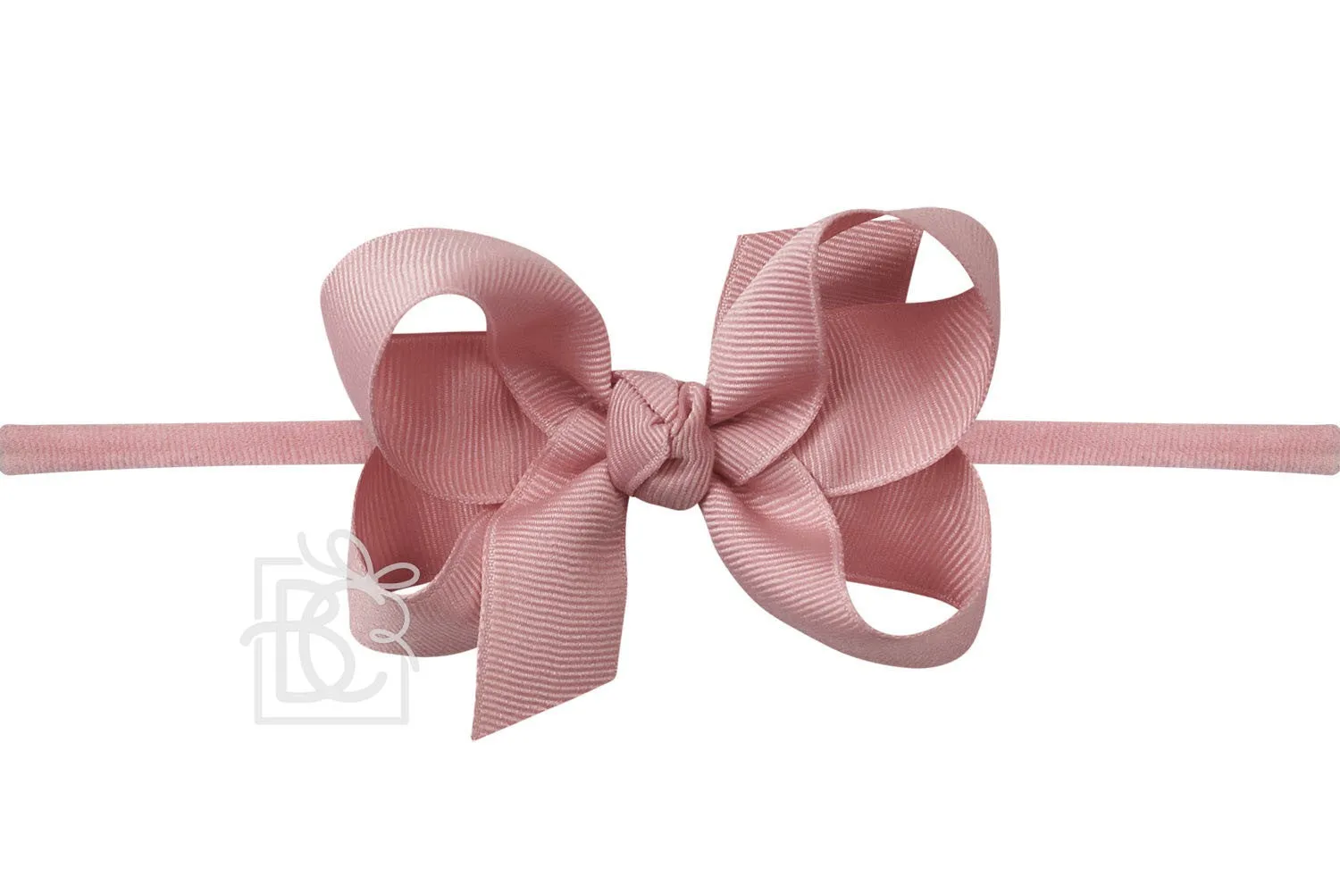Beyond Creations Girls 1/4" Pantyhose Headband with Attached Bow - Grosgrain - Dusty Pink Mauve