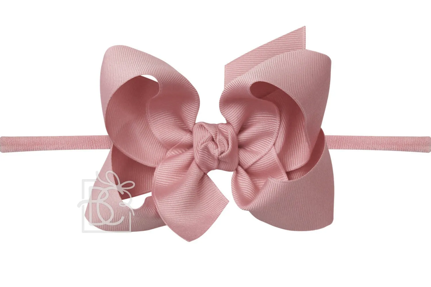 Beyond Creations Girls 1/4" Pantyhose Headband with Attached Bow - Grosgrain - Dusty Pink Mauve