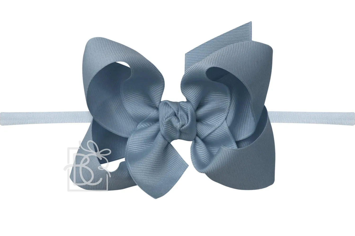 Beyond Creations Girls 1/4" Pantyhose Headband with Attached Bow - Grosgrain - Williamsburg Blue