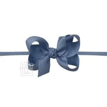 Beyond Creations Girls 1/4" Pantyhose Headband with Attached Grosgrain Bow - Smoke Blue