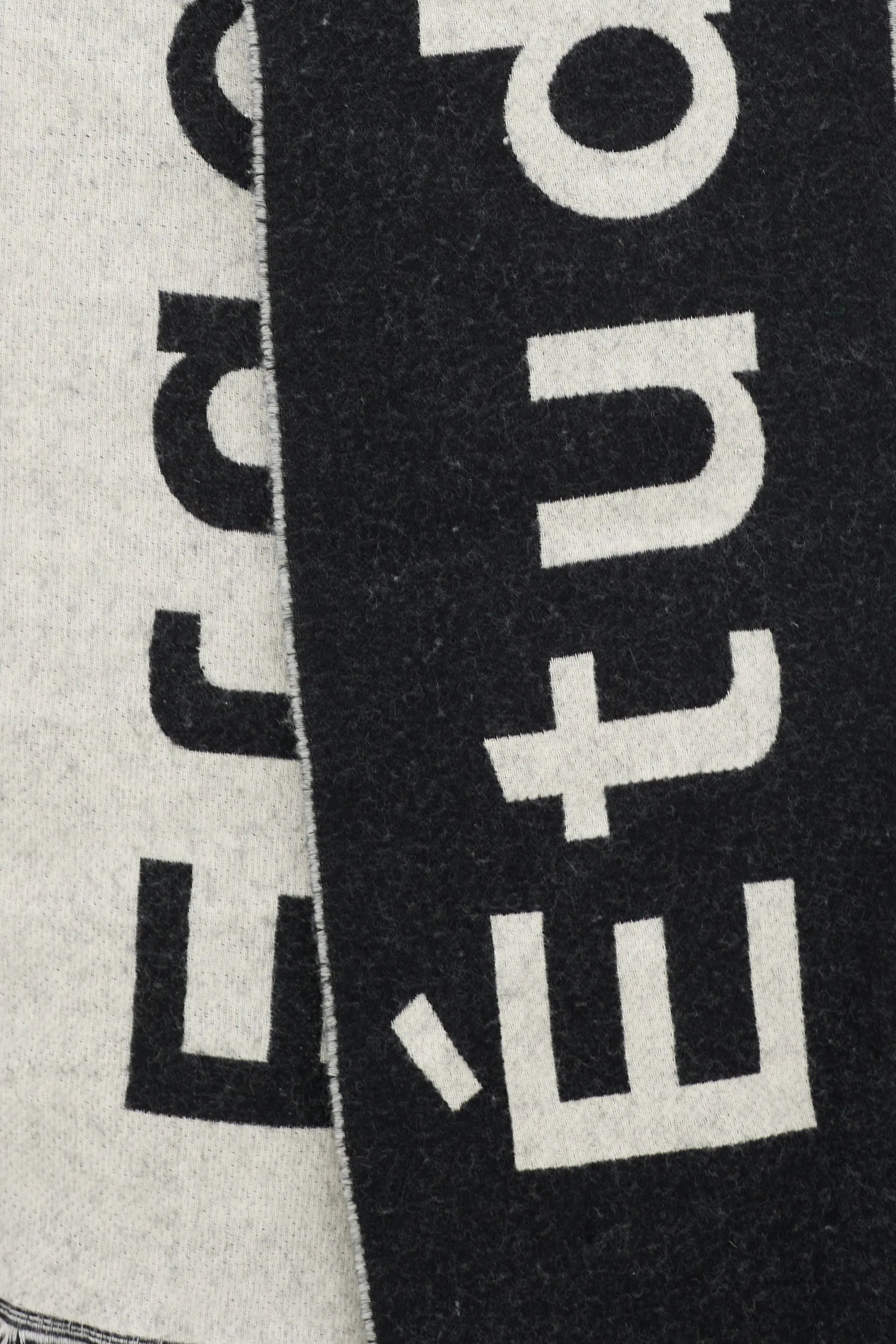 Black & Grey Cotton & Wool Logo Fringe Scarf