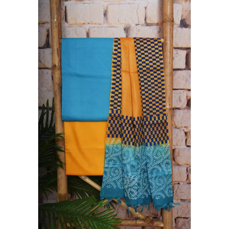 Blue Pure Silk Unstitched Suit