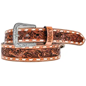 HOOEY "TUFF" HAND TOOLED FLORAL FILIGREE NATURAL / IVORY BELT