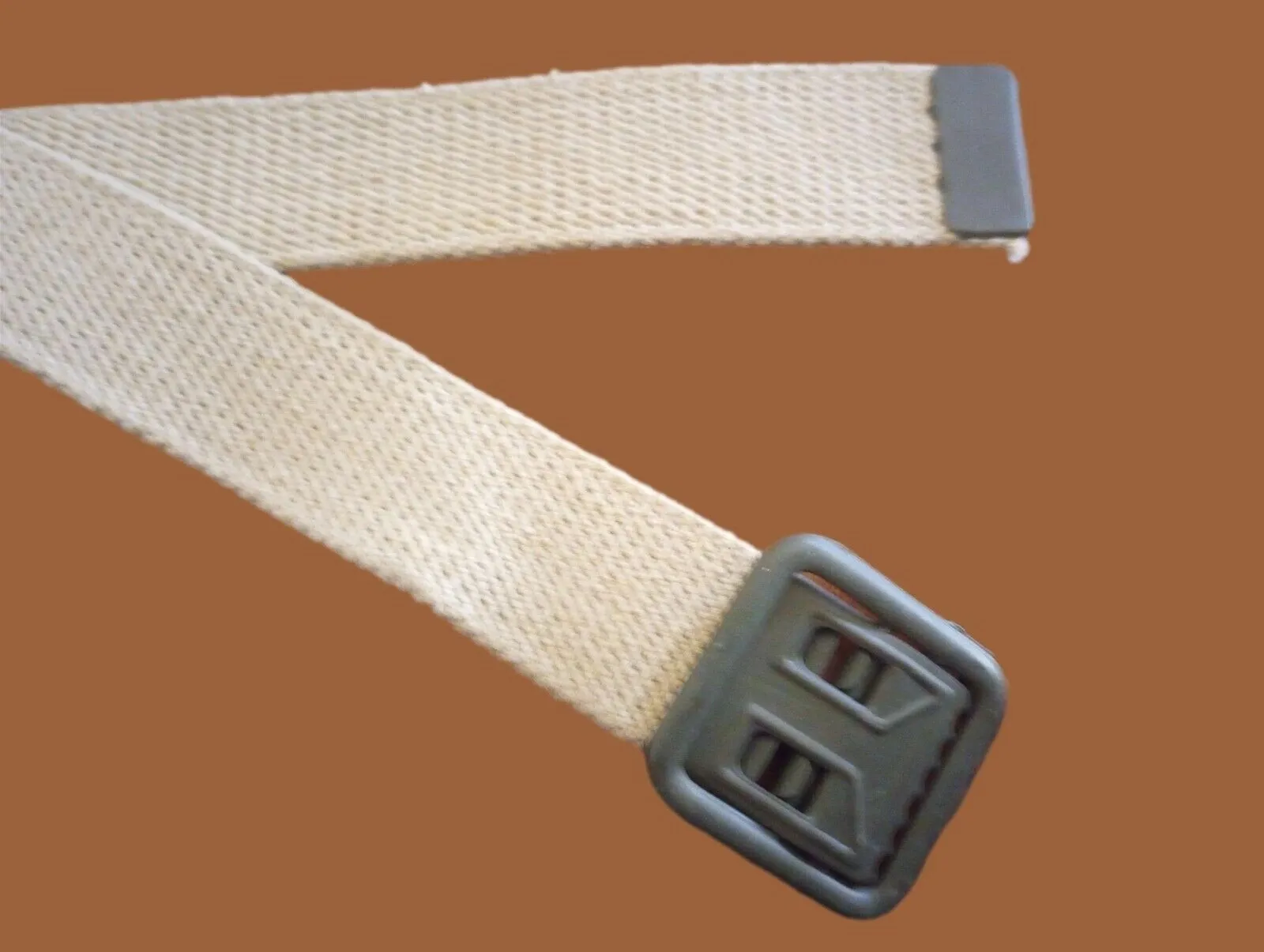 MILITARY ISSUE FRENCH ARMY KHAKI WEB BELT WITH OPEN FACE BUCKLE X-LARGE ORIGINAL