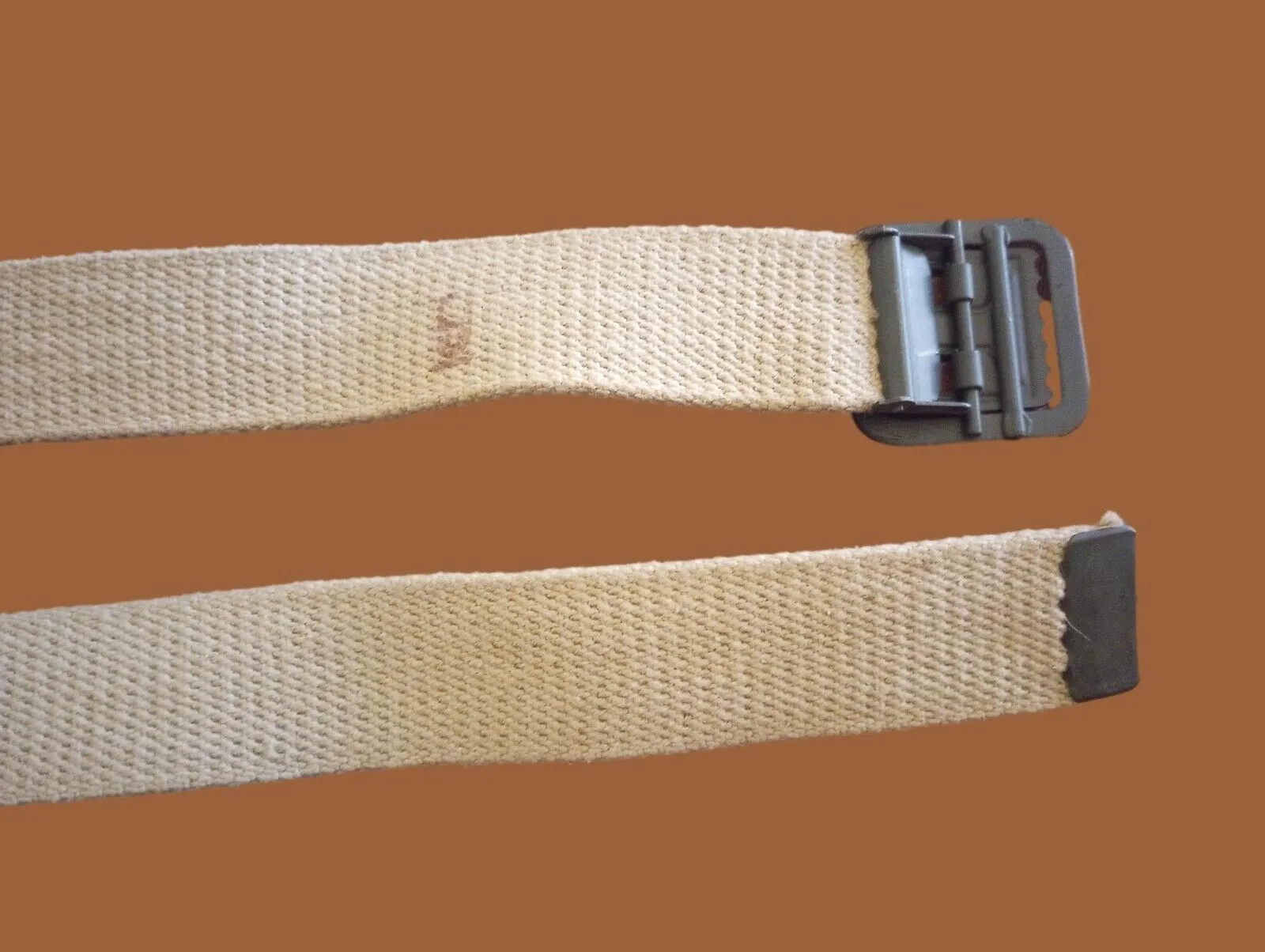 MILITARY ISSUE FRENCH ARMY KHAKI WEB BELT WITH OPEN FACE BUCKLE X-LARGE ORIGINAL