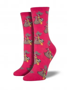 Raspberry Bling Sloth Socks (Women's)