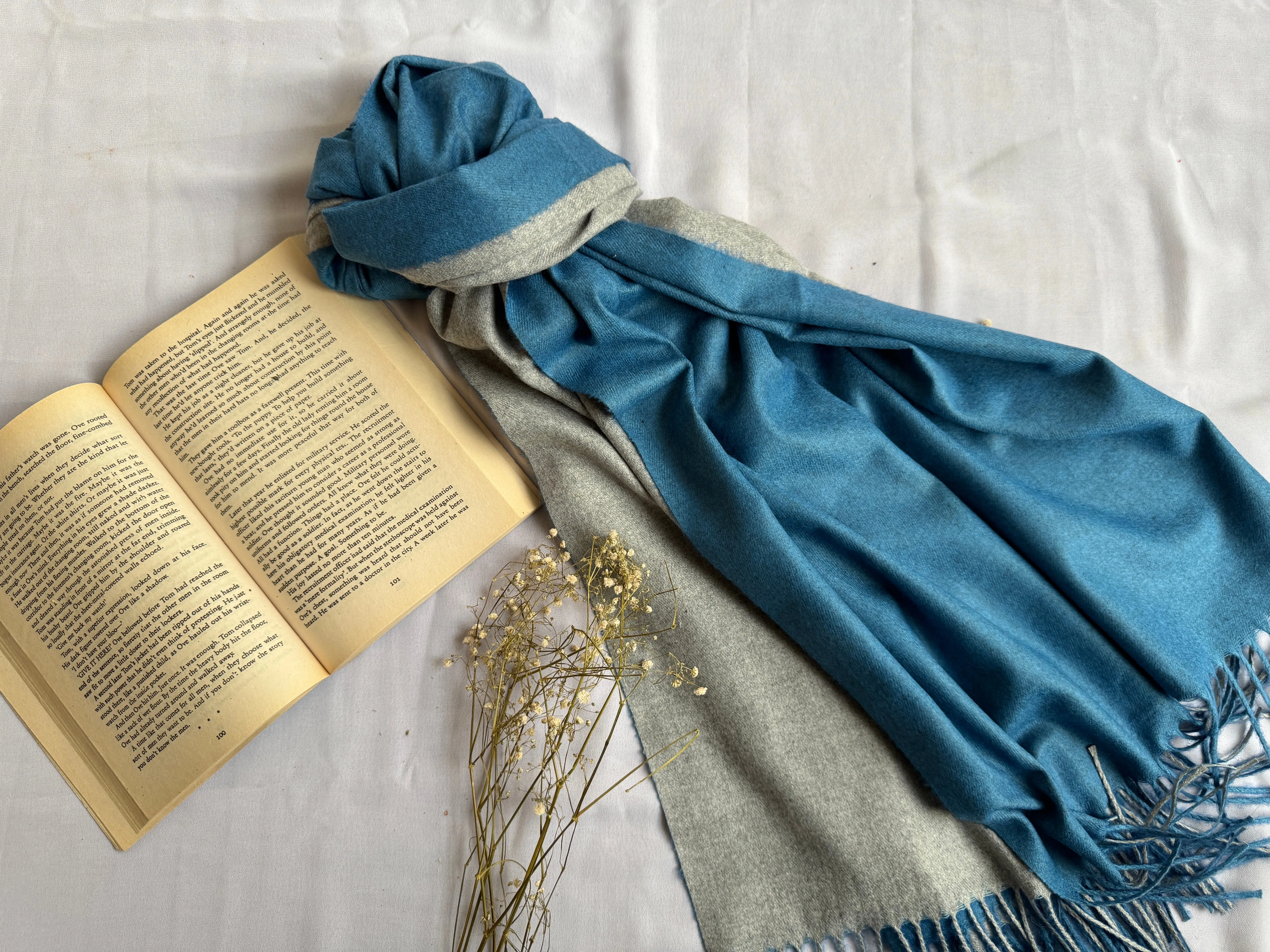 Reversible Woollen Pashmina- Denim Silver