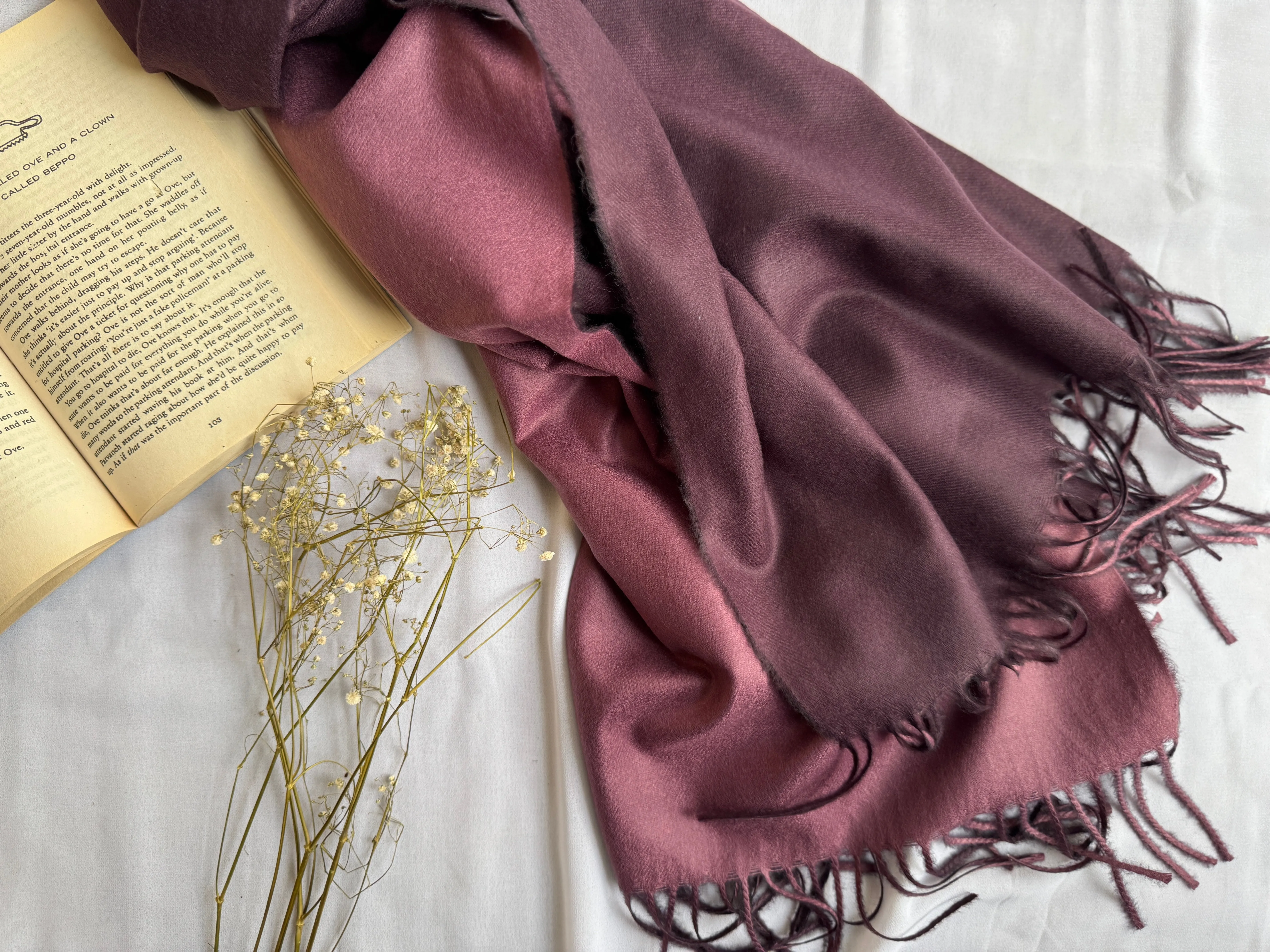 Reversible Woollen Pashmina- Grape purple Eggplant