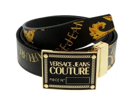Versace Jeans Couture Black/Gold Signature Buckle Chain Print Reversible Adjustable  Belt-