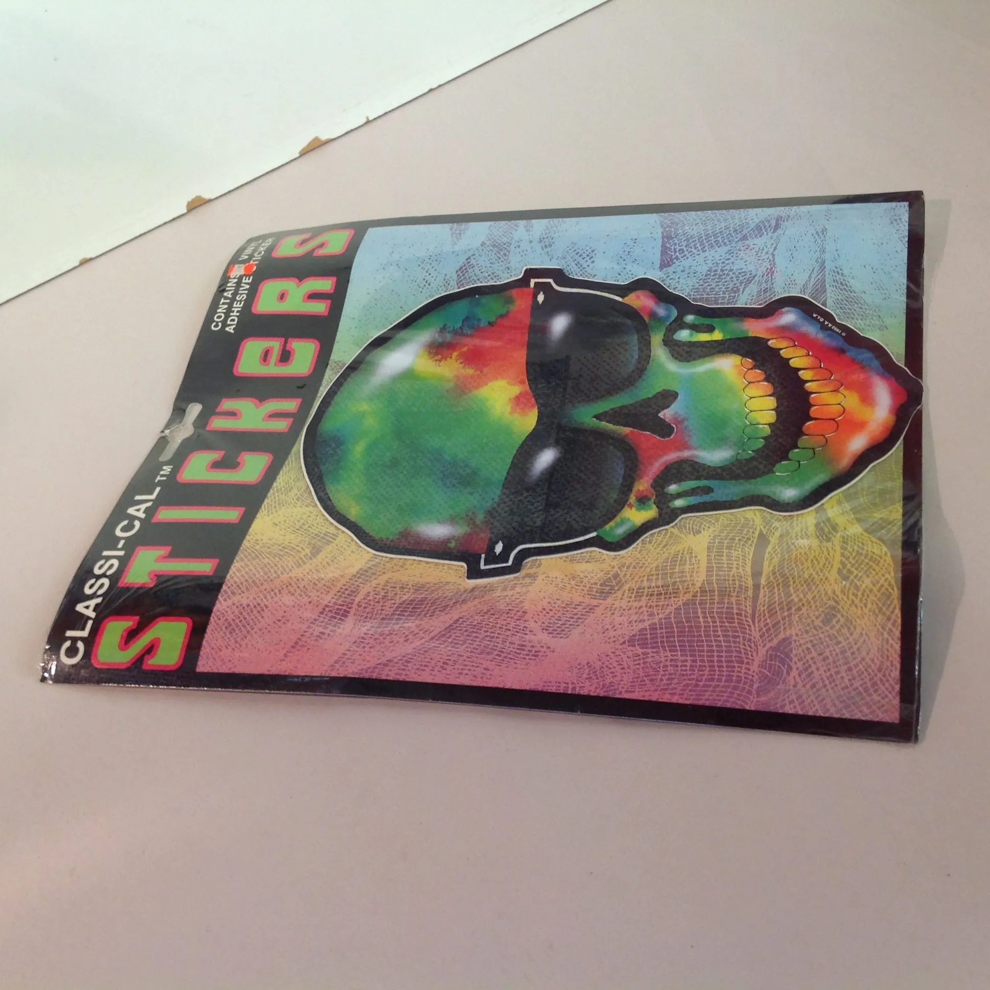 Vintage 1990's NOS Classi-Cal Vinyl Adhesive Sticker Tie-Dye Skull Ray Bans Shades