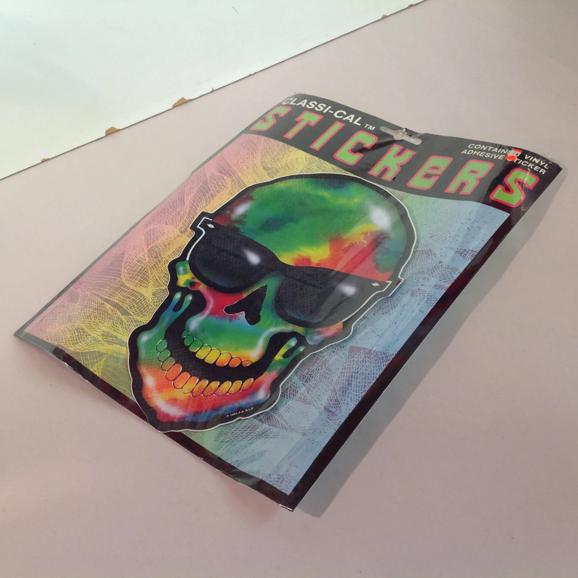 Vintage 1990's NOS Classi-Cal Vinyl Adhesive Sticker Tie-Dye Skull Ray Bans Shades