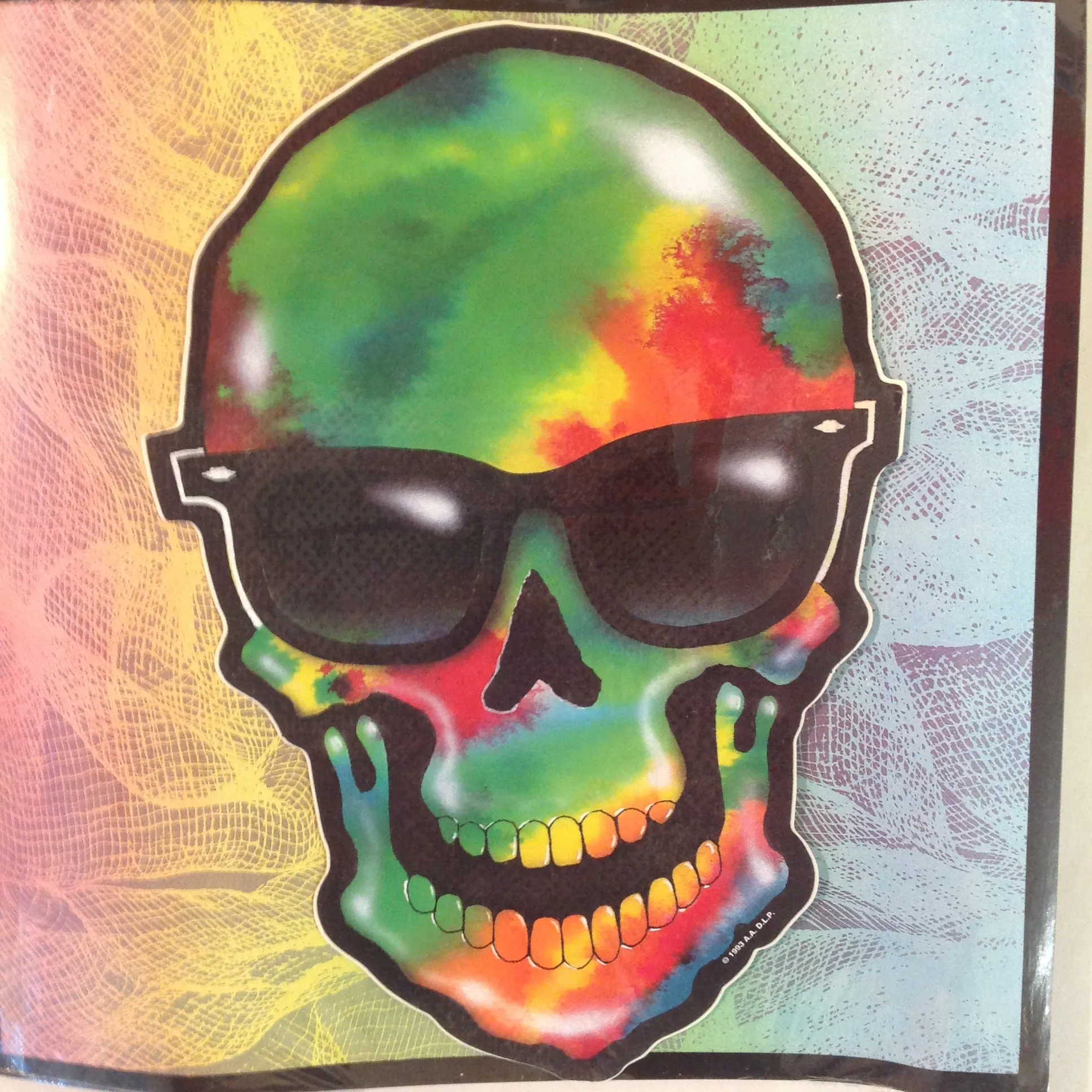 Vintage 1990's NOS Classi-Cal Vinyl Adhesive Sticker Tie-Dye Skull Ray Bans Shades
