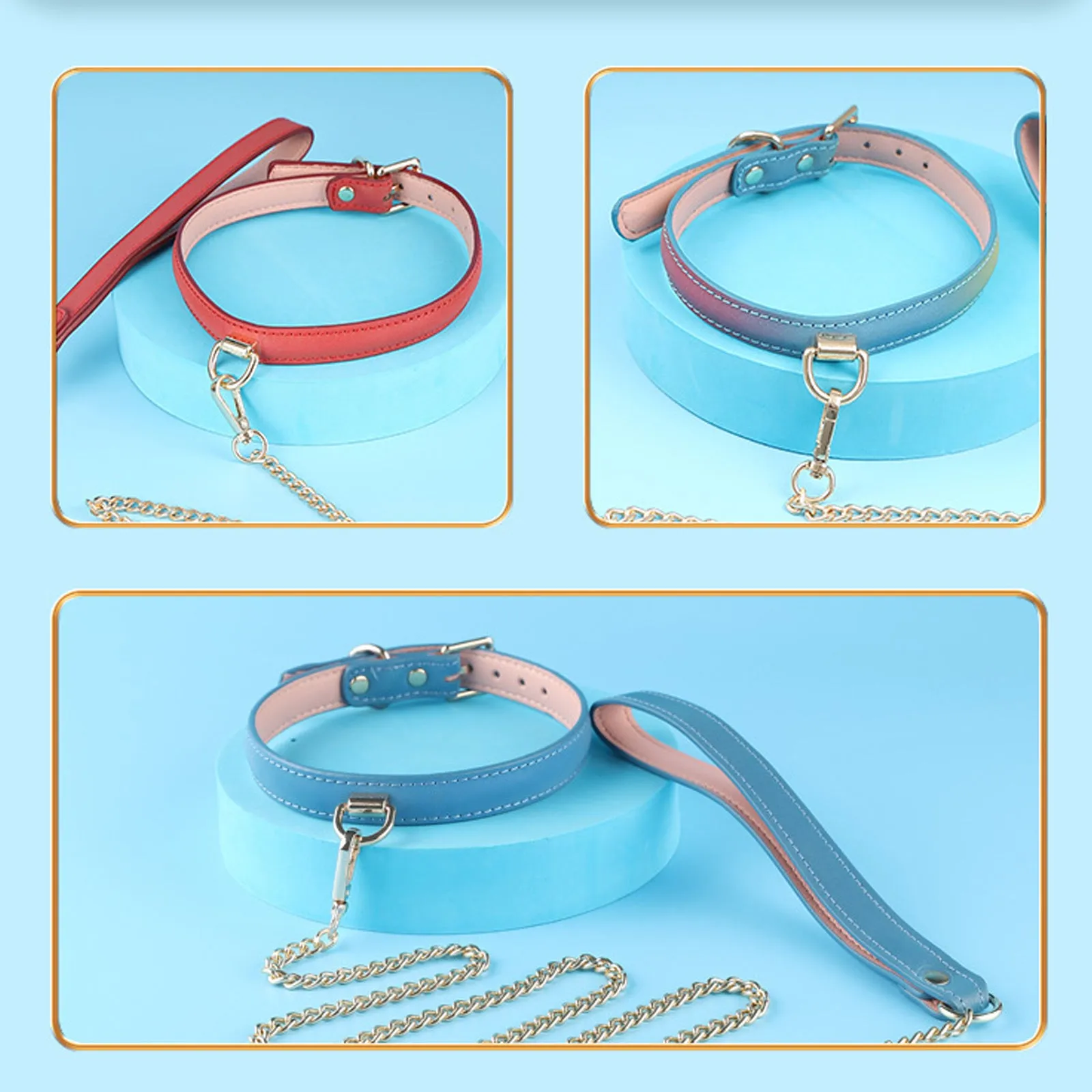 Yomorio Chain Choker Leash Reflective Leather Gothic Necklace Nightclub Leash Belts Neck Accessories